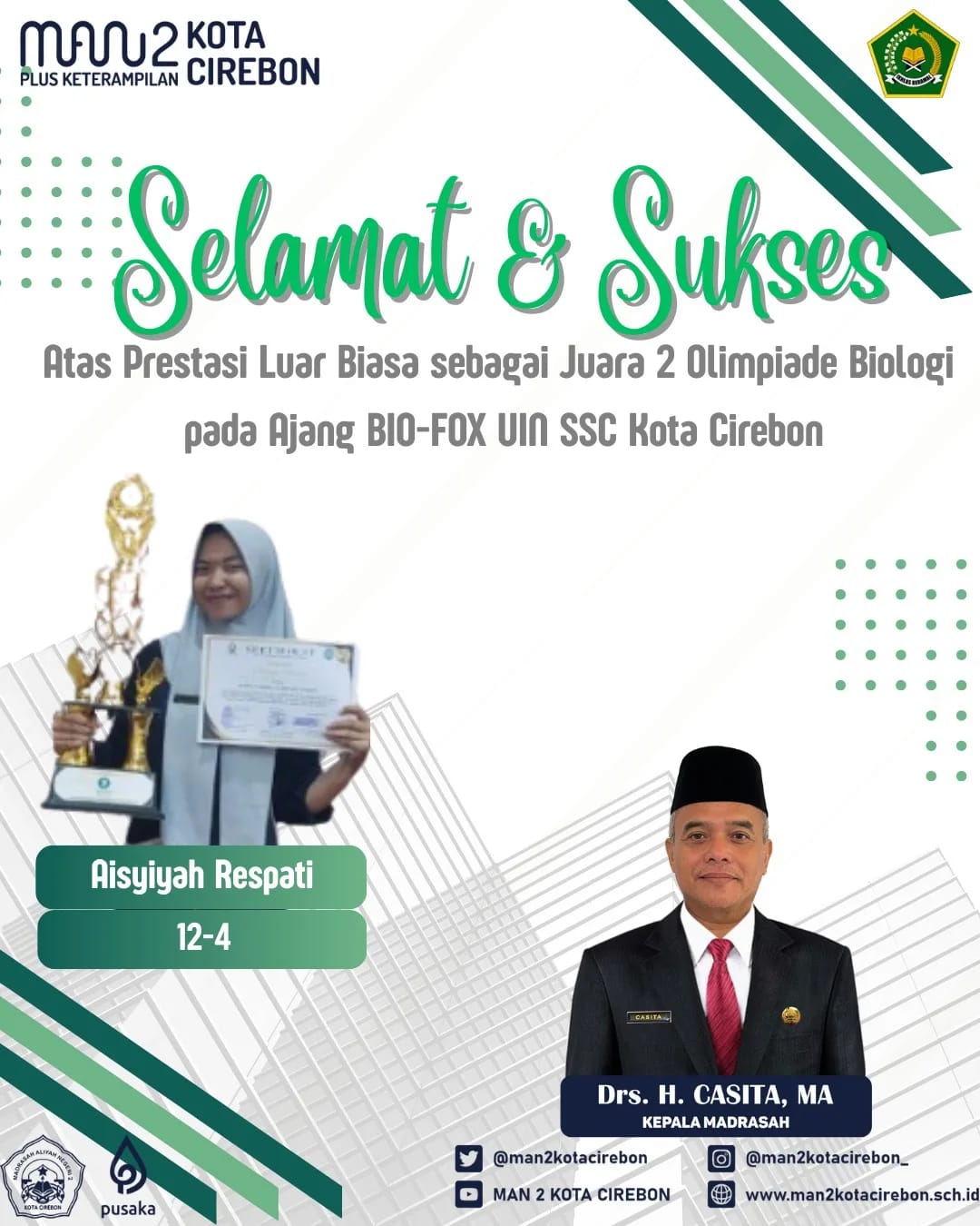 Juara 2 Olimpiade Biologi pada ajang  BIO-FOX UIN SSC